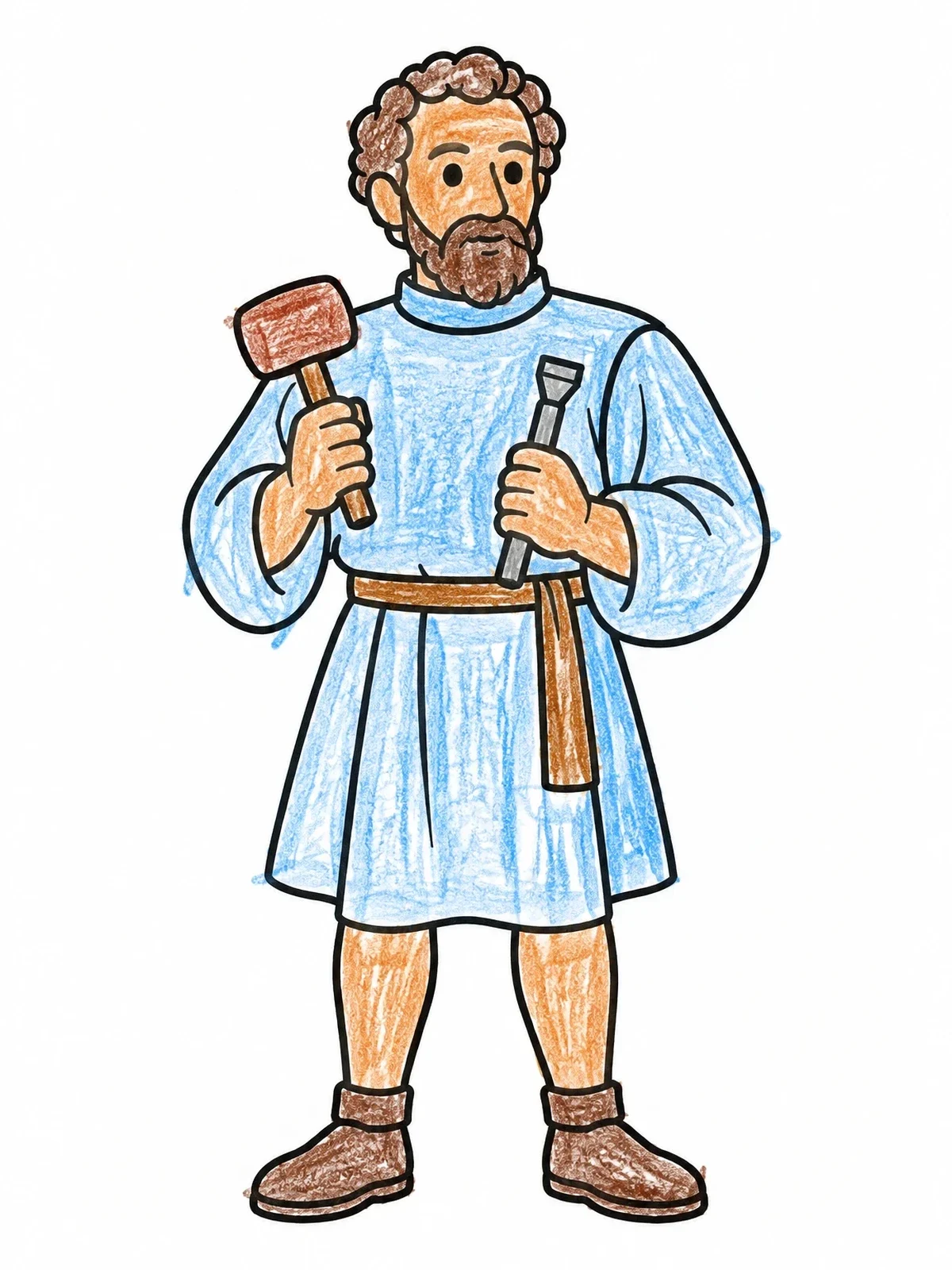 Colored example of the Renaissance Artist Michelangelo With Sculpting Tools coloring page