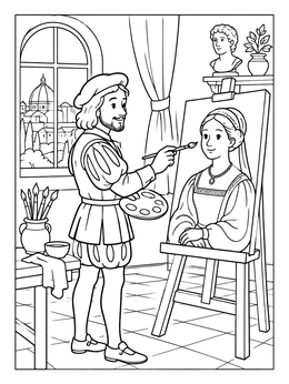 Free printable Renaissance Artist Painting A Portrait coloring page