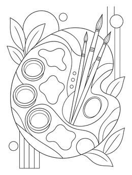 Free printable Classic Artist Palette And Brushes coloring page