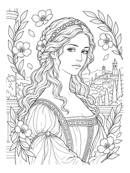 Free printable Renaissance Lady On Balcony coloring page
