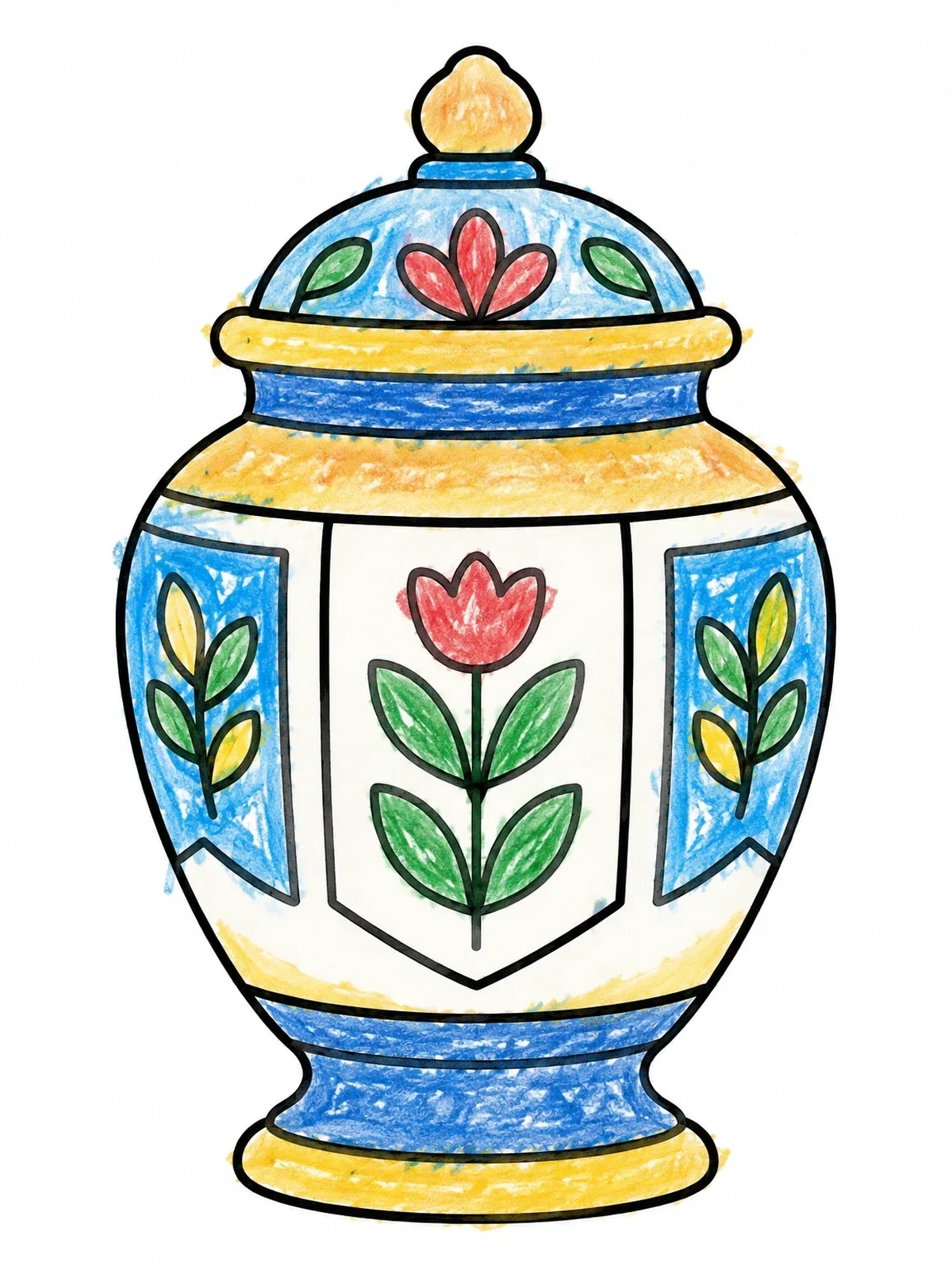 Colored example of the Renaissance Majolica Ceramic Jar coloring page