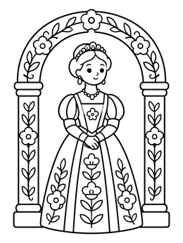 Free printable Renaissance Noblewoman In Floral Arch coloring page