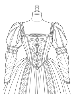 Free printable Ornate Renaissance Noblewoman Gown Mannequin coloring page