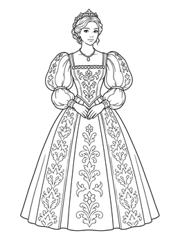 Free printable Elegant Renaissance Noblewoman In Gown coloring page
