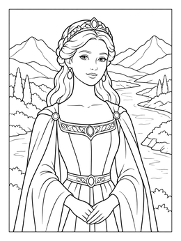 Free printable Renaissance Noblewoman By The River coloring page