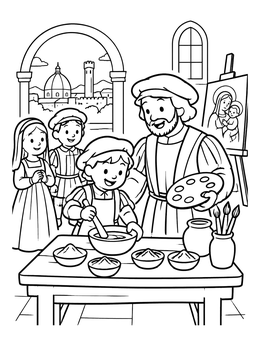 Free printable Renaissance Painter And Young Apprentice coloring page