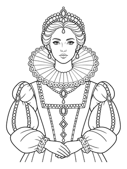 Free printable Renaissance Queen With Ruff Collar coloring page