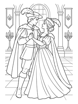 Free printable Renaissance Royal Couple Dancing In Ballroom coloring page