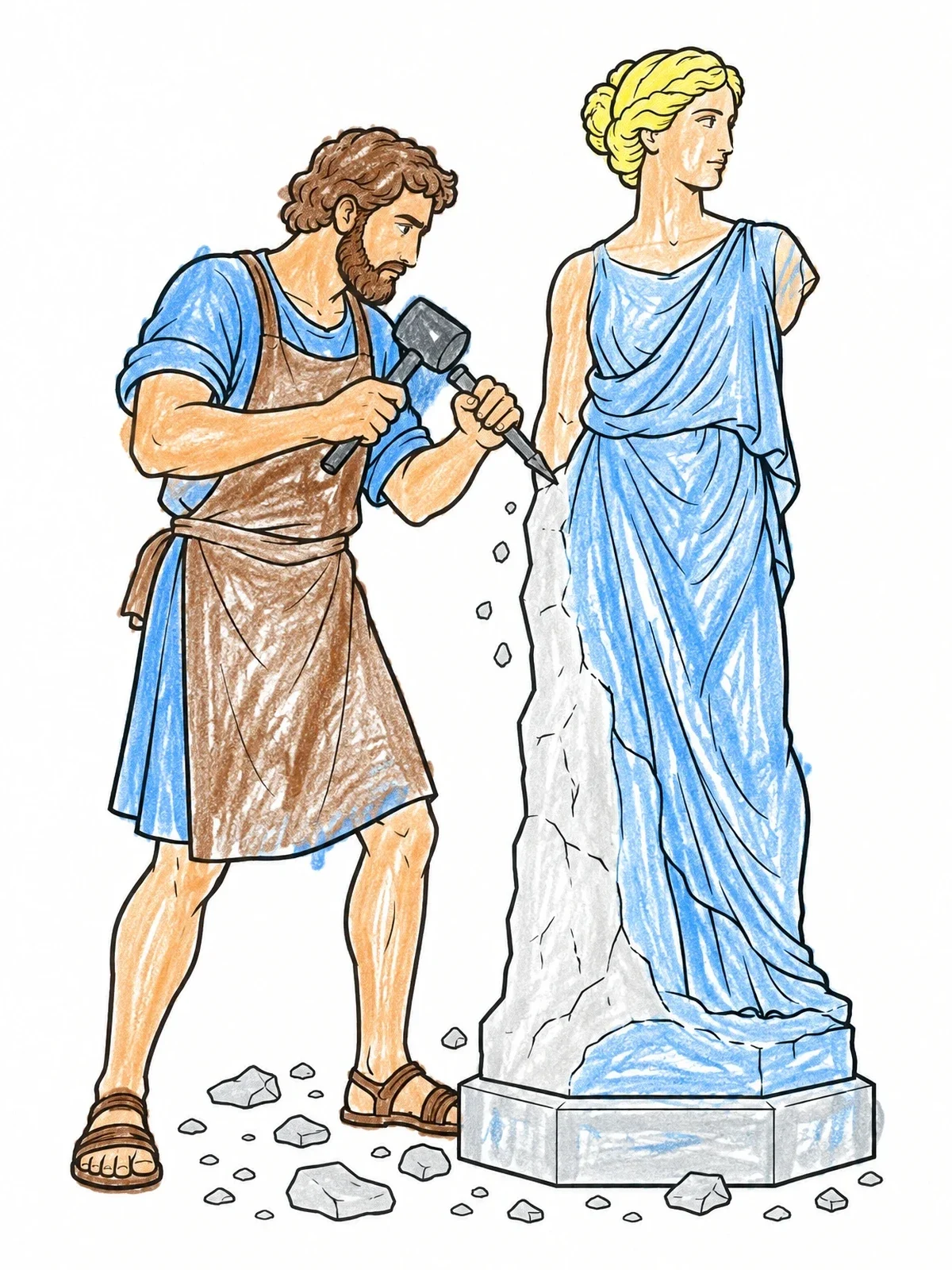 Colored example of the Sculptor Carving A Classical Marble Statue coloring page