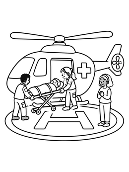 Free printable Rescue Helicopter And Ambulance Crew coloring page