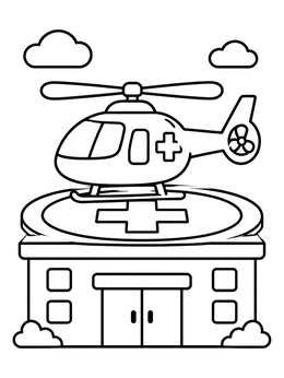 Free printable Rescue Helicopter On Hospital Helipad coloring page