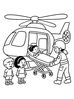 A paramedic loading a stretcher into an aircraft on this helicopter coloring page.