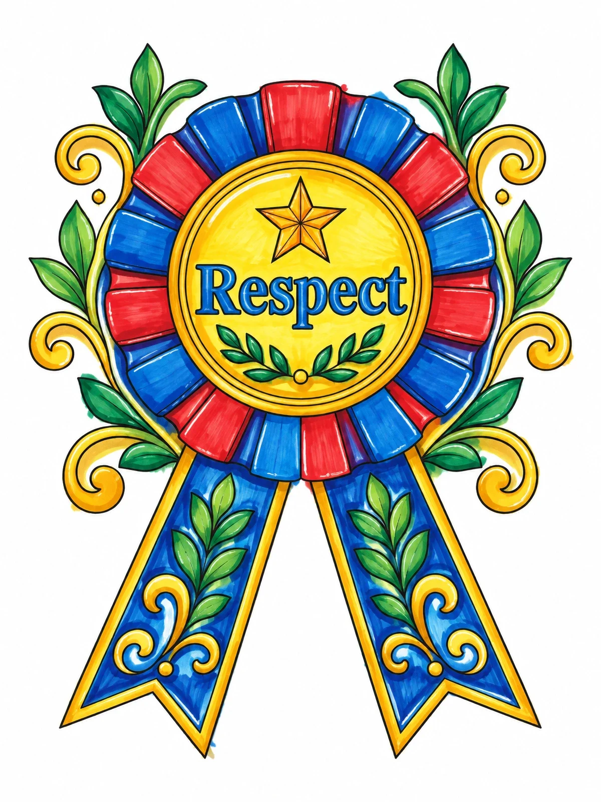 Colored example of the Respect Award Ribbon Rosette coloring page