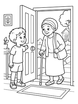 Free printable Boy Holding Door For Grandmother coloring page