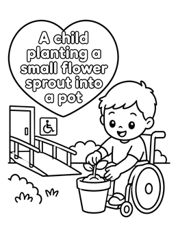 Free printable Child In Wheelchair Gardening coloring page