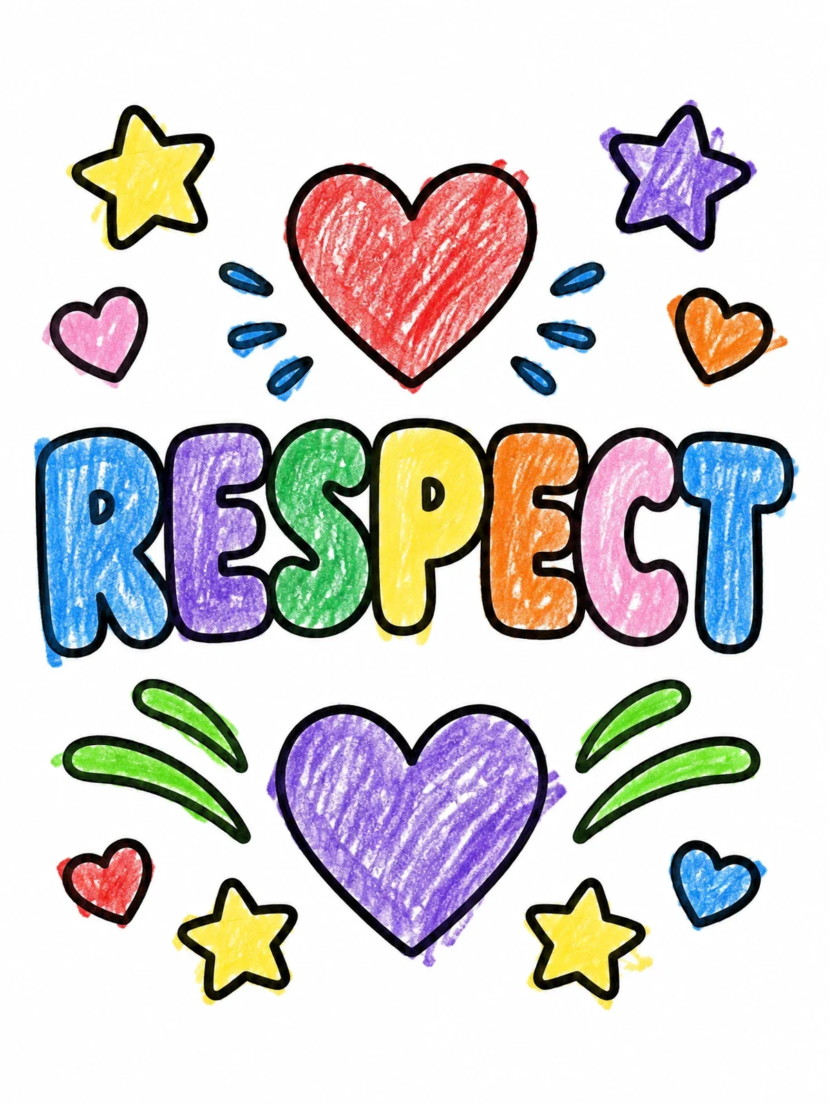 Colored example of the Respect Word With Hearts And Stars coloring page