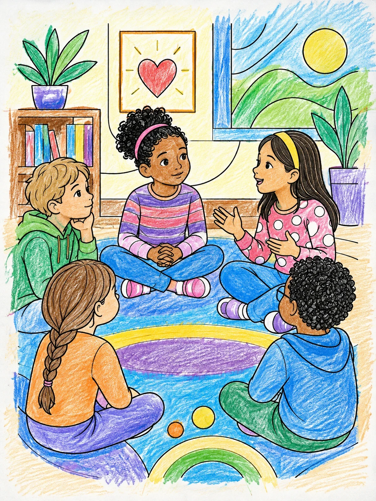 Colored example of the Children Listening In Circle Time coloring page
