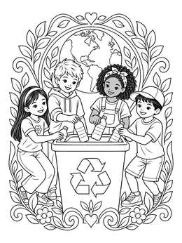 Free printable Children Recycling To Care For Earth coloring page