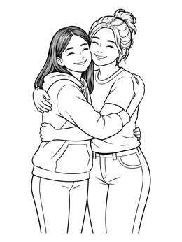 Free printable Friends Sharing A Warm Hug coloring page