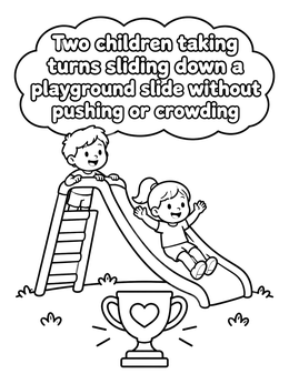 Free printable Sharing The Slide Kindness Scene coloring page