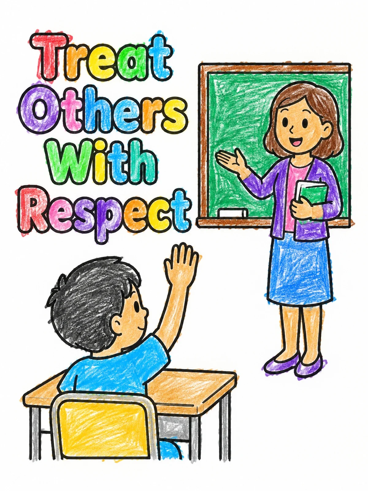 Colored example of the Treat Others With Respect In Class coloring page