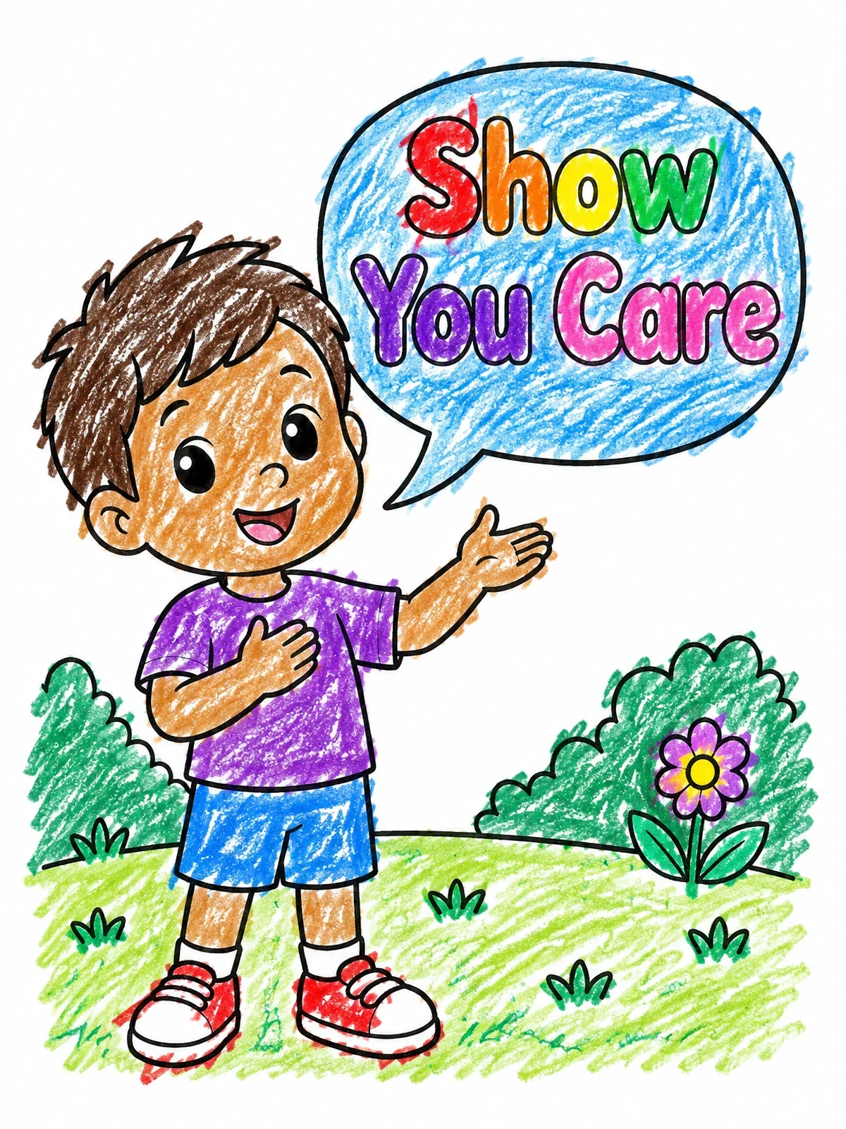 Colored example of the Happy Boy Sharing Kind Words coloring page