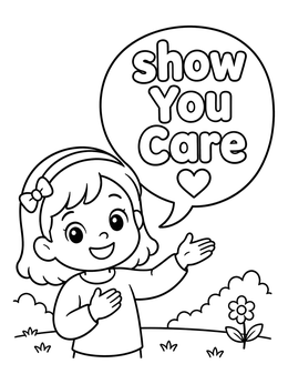 Free printable Show You Care Kindness Girl coloring page