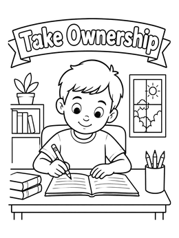 Free printable Boy Doing Homework At Desk coloring page