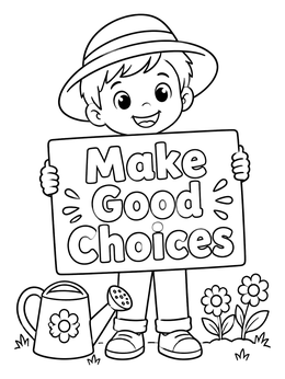 Free printable Boy Holding Make Good Choices Sign coloring page