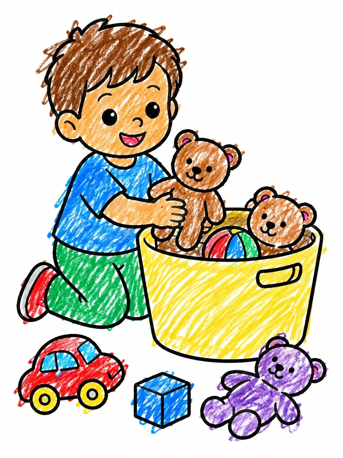 Colored example of the Child Tidying Up Toys coloring page