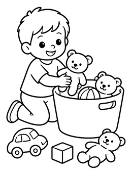 Free printable Child Tidying Up Toys coloring page