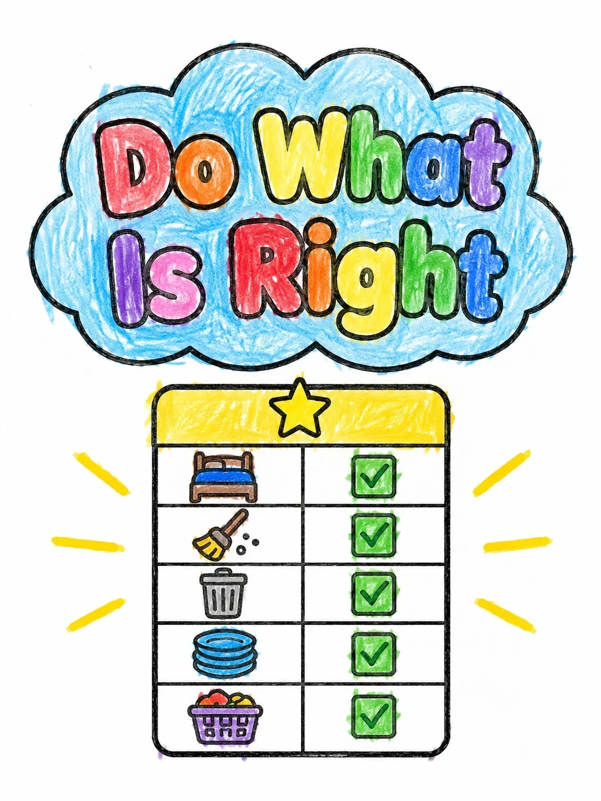 Colored example of the Completed Daily Chore Chart coloring page