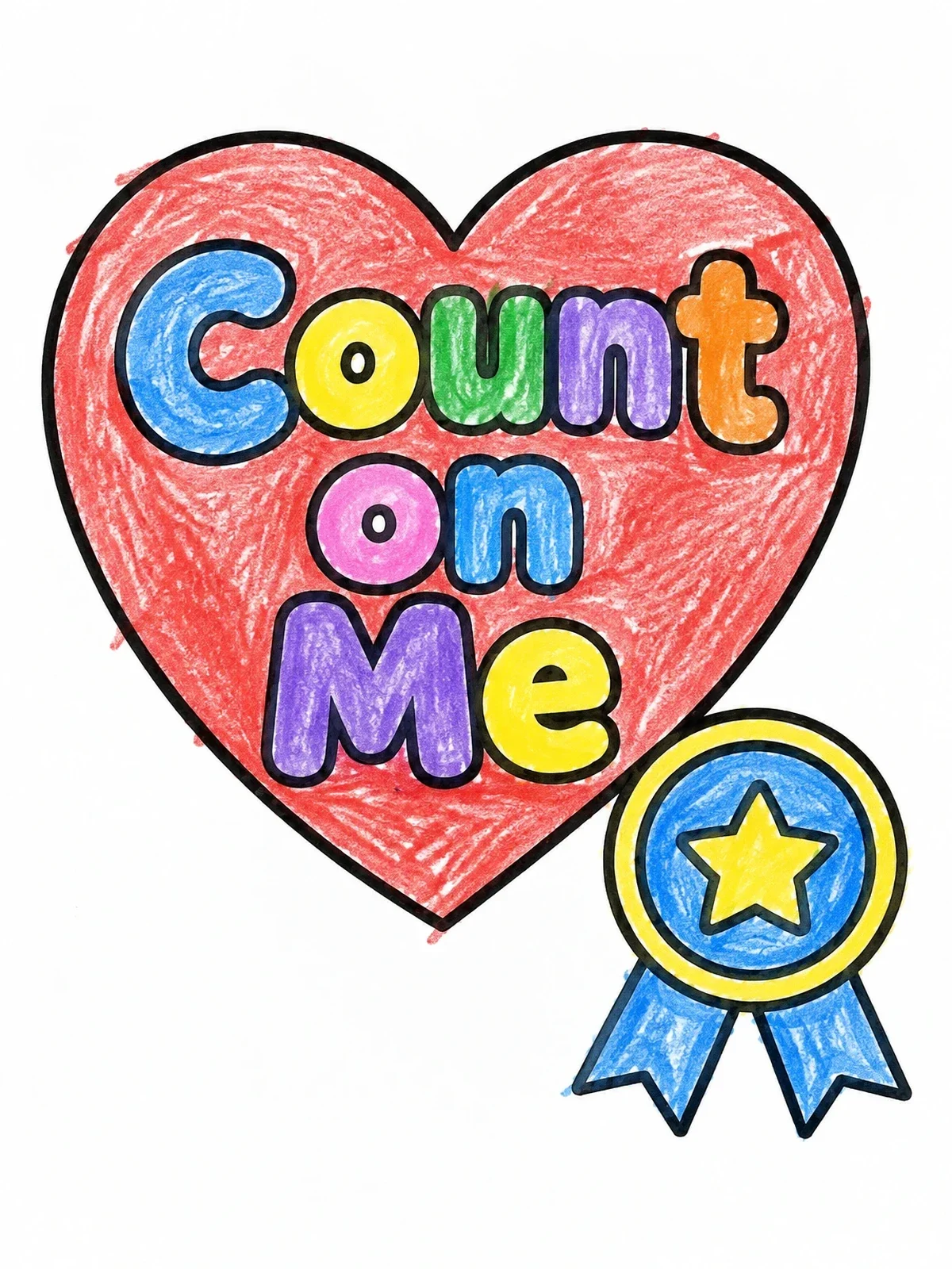 Colored example of the Count On Me Heart Award coloring page