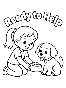 Free printable Girl Feeding Her Puppy coloring page
