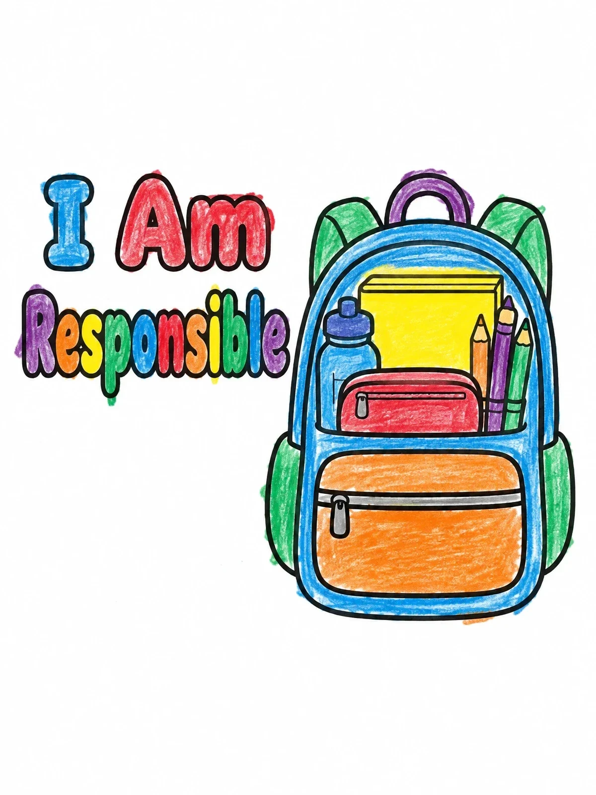 Colored example of the Neatly Packed School Backpack coloring page