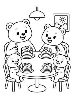 Free printable Bear Family Pancake Breakfast coloring page