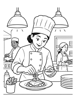 Free printable Chef Garnishing A Gourmet Dish coloring page
