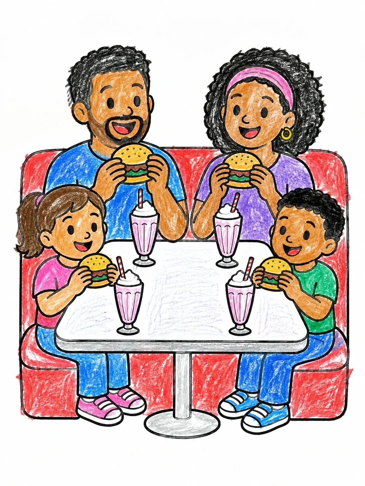 Colored example of the Family Diner Burger Meal coloring page