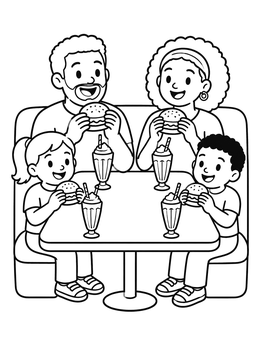 Free printable Family Diner Burger Meal coloring page