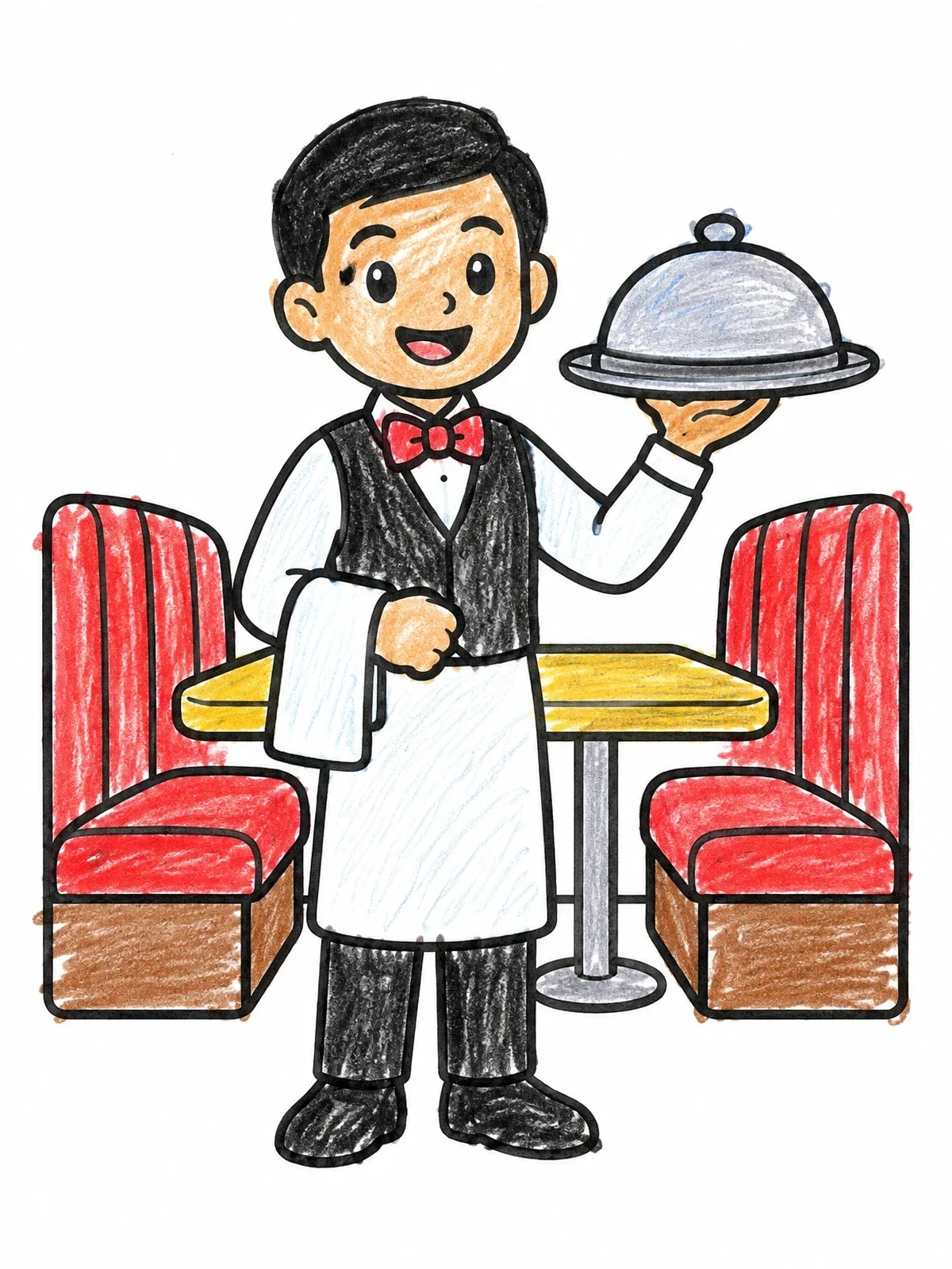 Colored example of the Friendly Waiter With Covered Dish coloring page