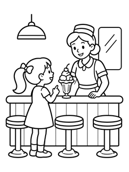 Free printable Ice Cream Sundae At Diner Counter coloring page
