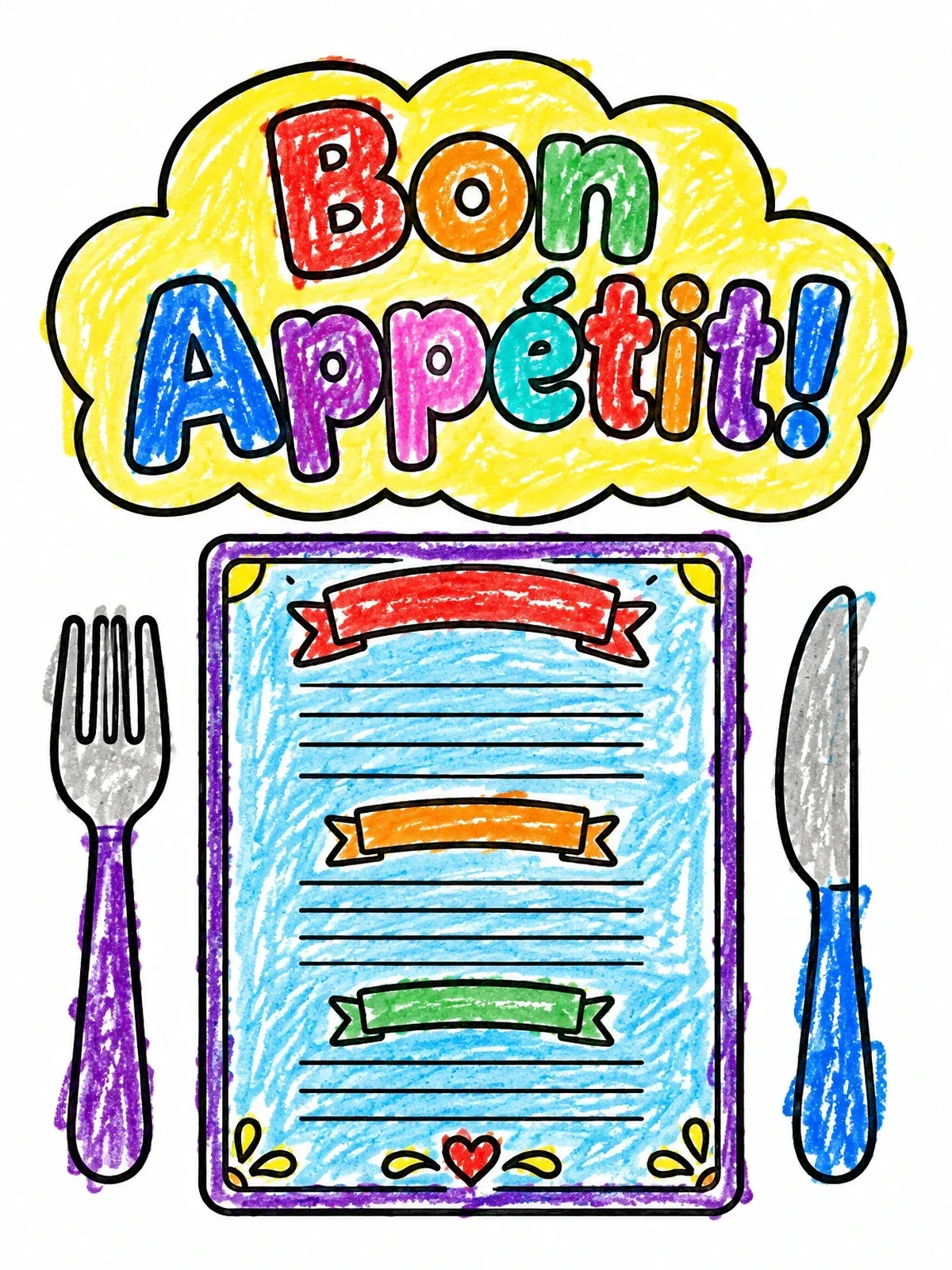 Colored example of the Restaurant Menu With Fork And Knife coloring page