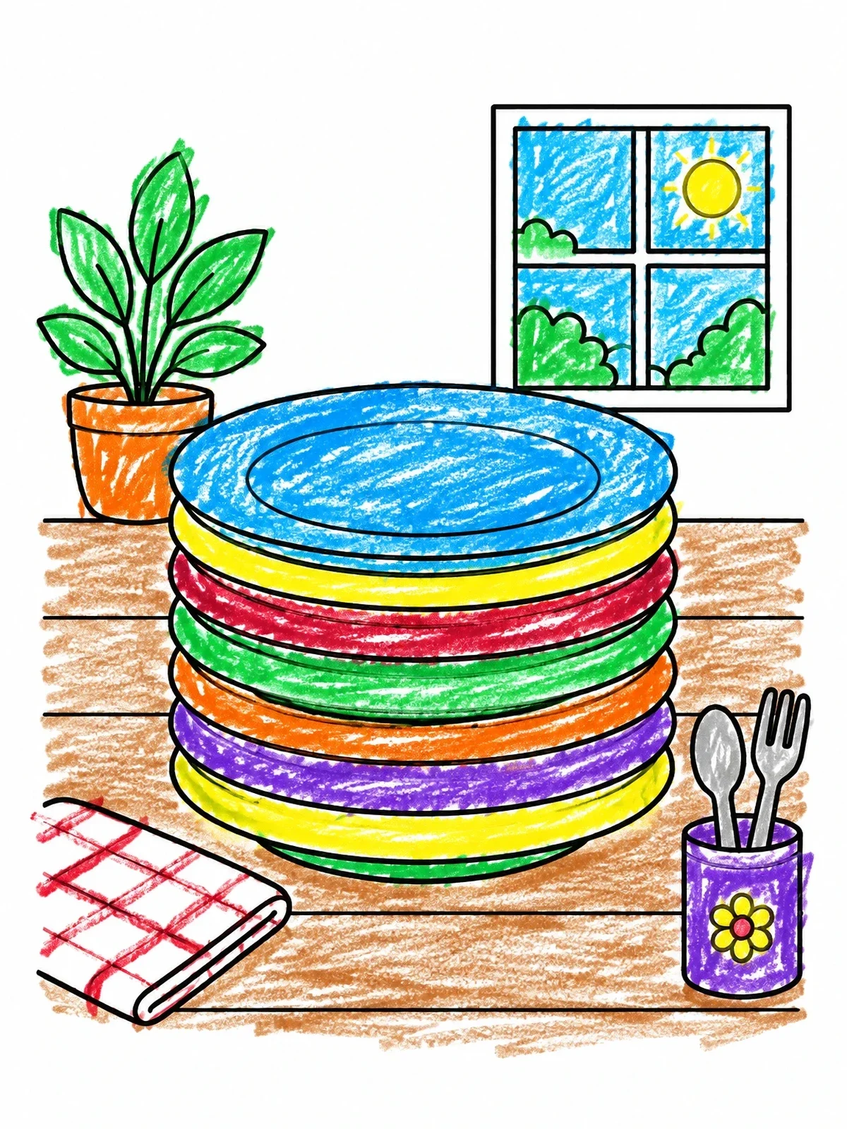 Colored example of the Neat Stack Of Kitchen Plates coloring page