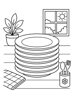 Free printable Neat Stack Of Kitchen Plates coloring page