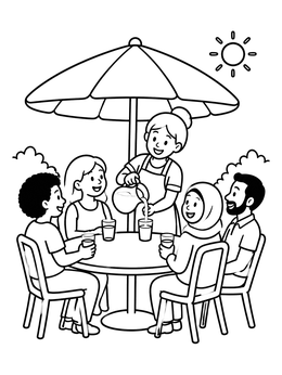 Free printable Outdoor Dining With Friendly Server coloring page