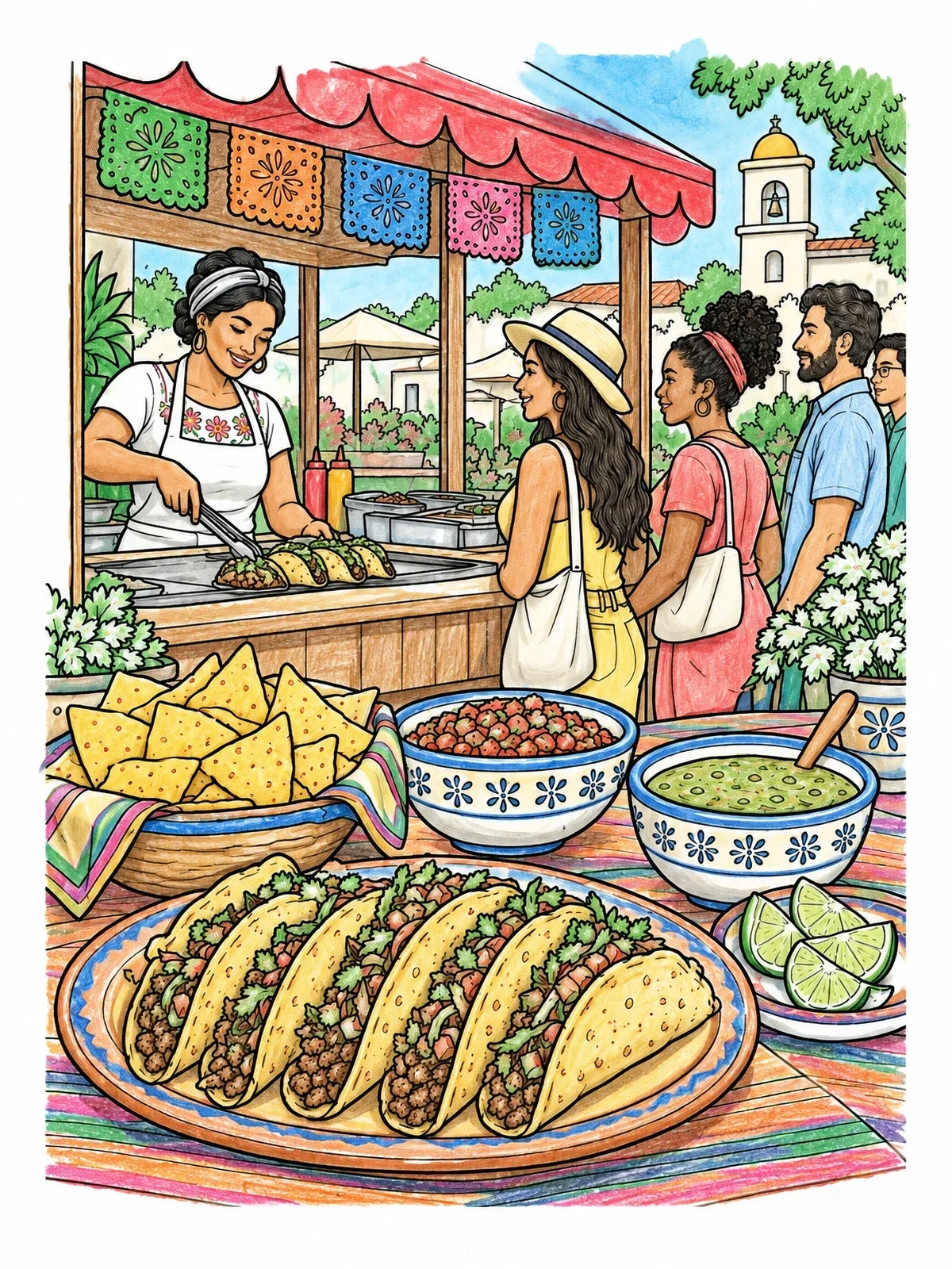 Colored example of the Outdoor Taco Stand And Feast coloring page