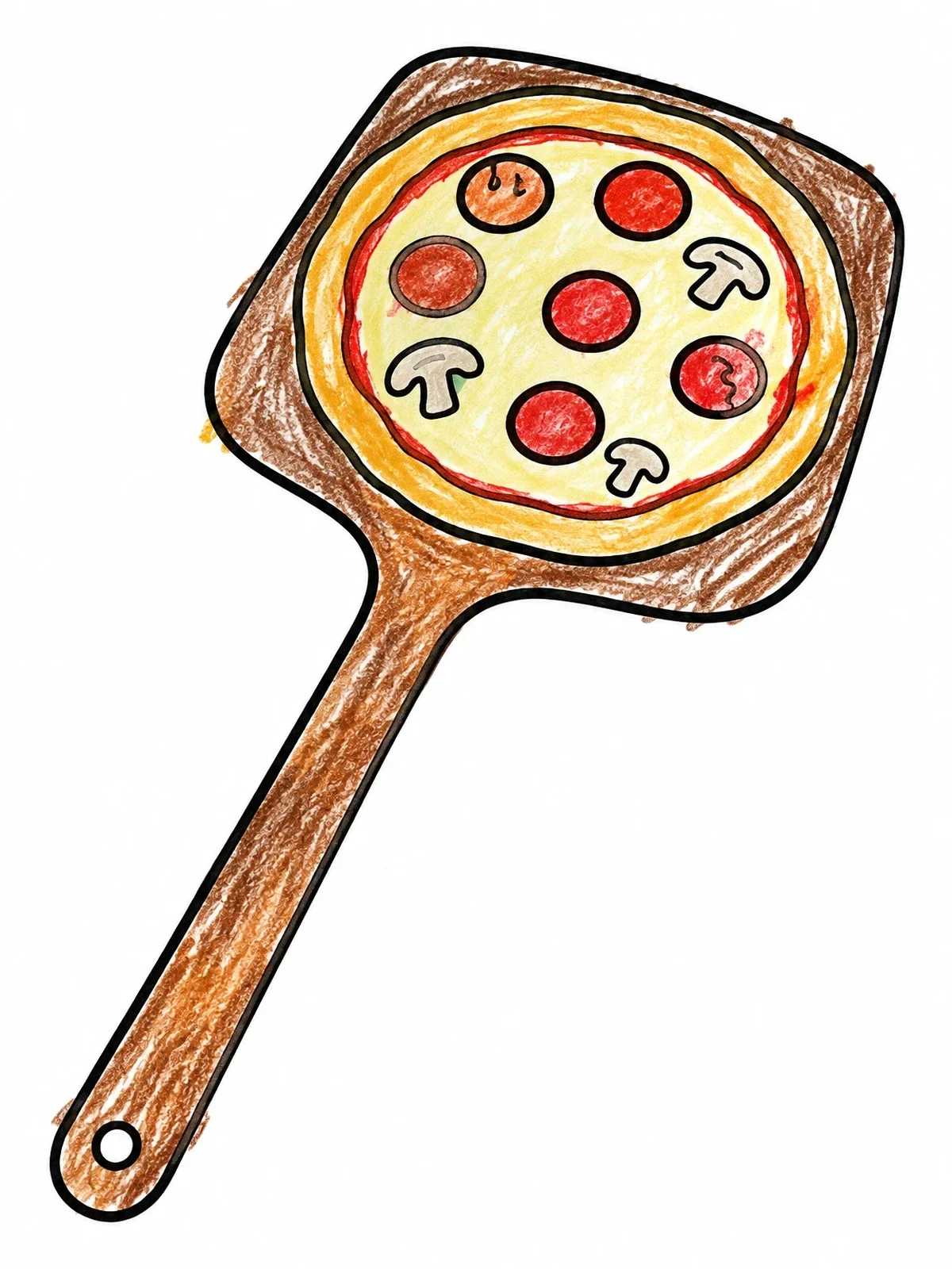 Colored example of the Pizza On A Wooden Peel coloring page