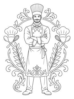 Free printable Proud Head Chef In Ornamental Frame coloring page