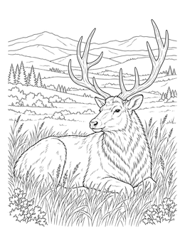 Free printable Bull Elk Resting In Foothills coloring page