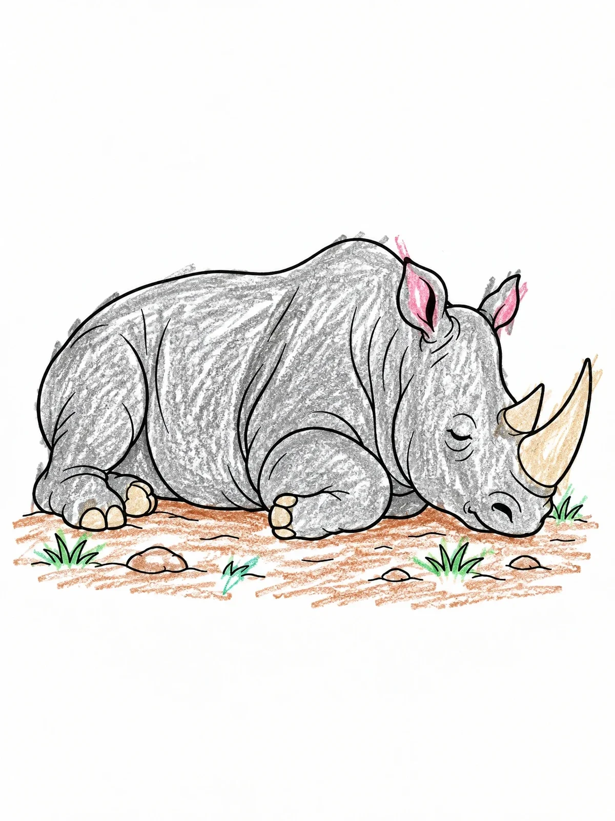 Colored example of the Resting Rhinoceros On The Ground coloring page